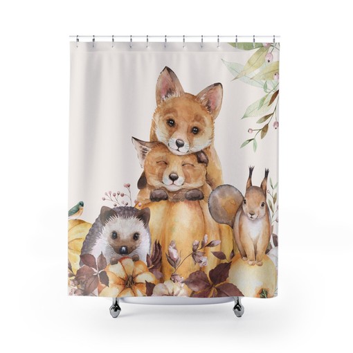 Animal Friends Shower Curtain | Children's Bathroom Decor | Vintage Shower Curtains