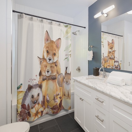 Animal Friends Shower Curtain | Children's Bathroom Decor | Vintage Shower Curtains - Image 2