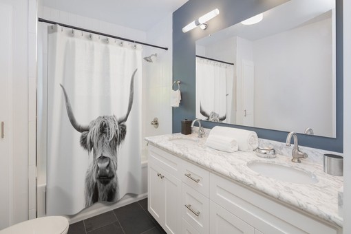 Animal Lover Highland Cow Black and White Nature Print Shower Curtain for Rustic Bathroom Decor - Image 2