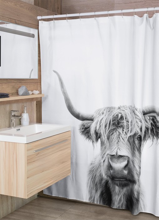 Animal Lover Highland Cow Black and White Nature Print Shower Curtain for Rustic Bathroom Decor - Image 4