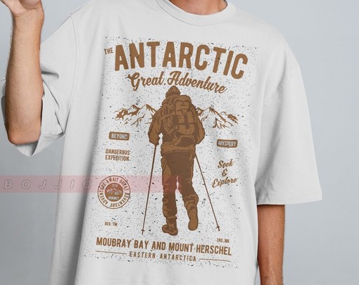 Antarctica Adventure Unisex Tees with Heavy Cotton Tee and Adventurer in Antarctica Vintage Inspired Image Quote - Image 2