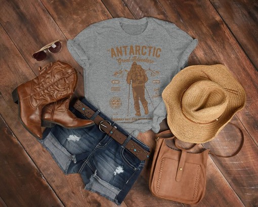 Antarctica Adventure Unisex Tees with Heavy Cotton Tee and Adventurer in Antarctica Vintage Inspired Image Quote - Image 3
