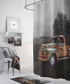 Antique Rusty Truck in Field Shower Curtain with Rustic Bath Set for Classic Bathroom Decor