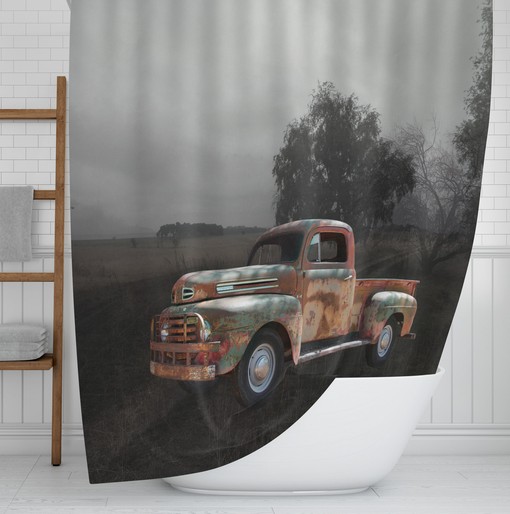 Antique Rusty Truck in Field Shower Curtain with Rustic Bath Set for Classic Bathroom Decor - Image 2