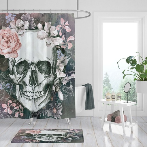 Antique Style Gray Sugar Skull Shower Curtain - Adds Elegance to Any Bathroom