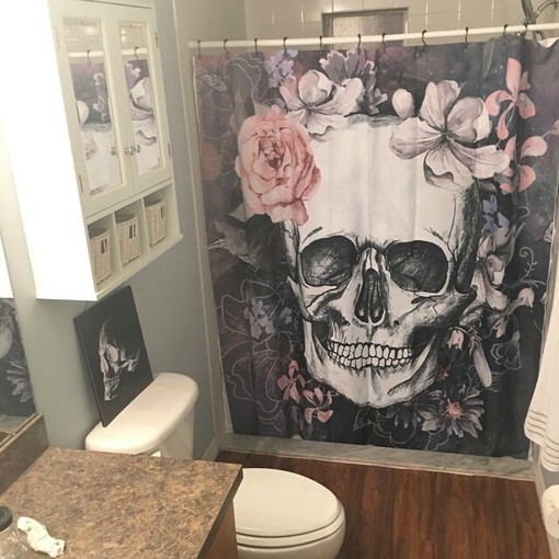 Antique Style Gray Sugar Skull Shower Curtain - Adds Elegance to Any Bathroom - Image 3