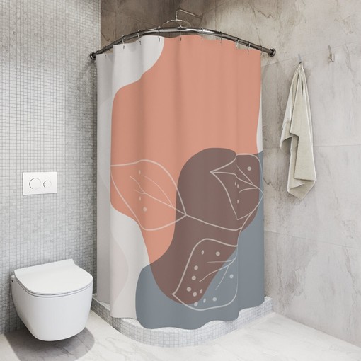 Apartment Bathroom Decor with Neutral Warm Earth Tones, Leaves Tropical Contemporary Abstract Art Shower Curtain or Mat - Image 2