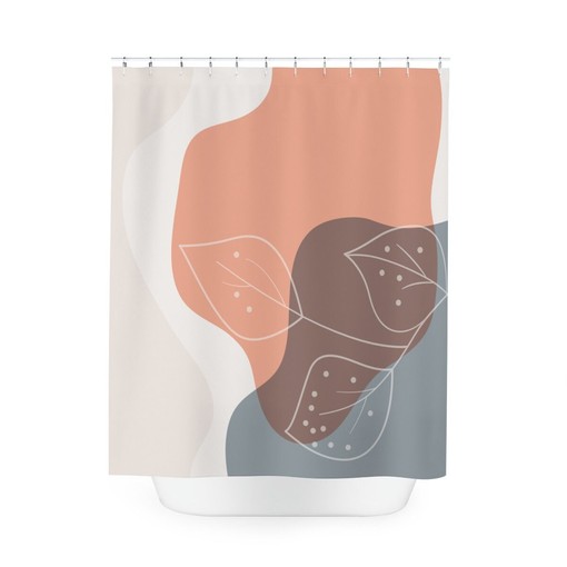 Apartment Bathroom Decor with Neutral Warm Earth Tones, Leaves Tropical Contemporary Abstract Art Shower Curtain or Mat - Image 3
