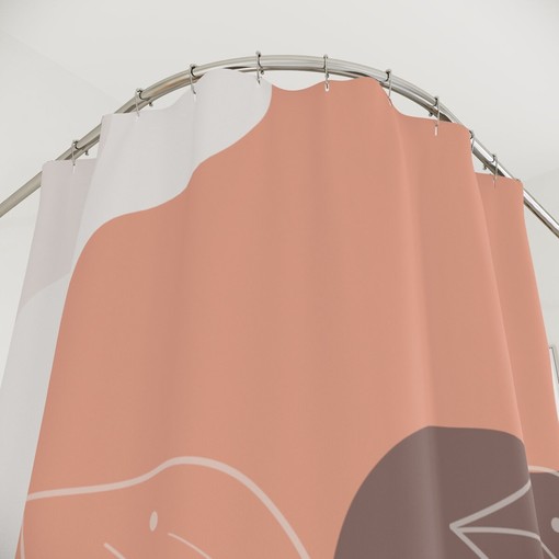 Apartment Bathroom Decor with Neutral Warm Earth Tones, Leaves Tropical Contemporary Abstract Art Shower Curtain or Mat - Image 4