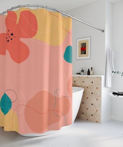 Apartment Leaves Tropical Abstract Art Shower Curtain or Mat, Neutral Warm Earth Tones and Contemporary Art Design