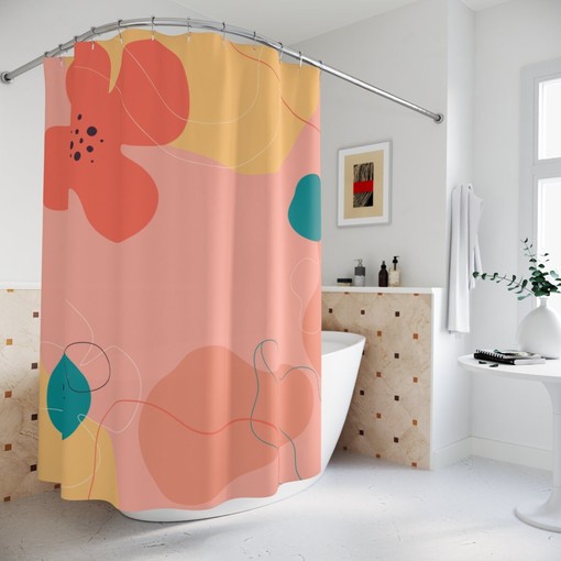 Apartment Leaves Tropical Abstract Art Shower Curtain or Mat, Neutral Warm Earth Tones and Contemporary Art Design