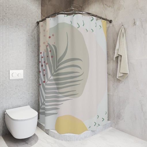 Apartment Leaves Tropical Contemporary Abstract Art Shower Curtain with Neutral Warm Earth Tones and Leaf Colors - Image 2