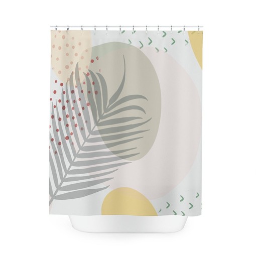 Apartment Leaves Tropical Contemporary Abstract Art Shower Curtain with Neutral Warm Earth Tones and Leaf Colors - Image 3