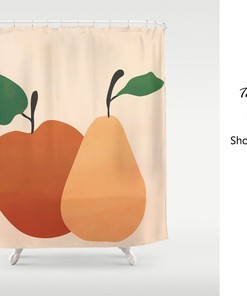 Apple Pear Print Kids Bathroom Shower Curtain, Funny Waterproof & Washable Decor, Customized Sizes for a Perfect Fit