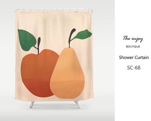 Apple Pear Print Kids Bathroom Shower Curtain, Funny Waterproof & Washable Decor, Customized Sizes for a Perfect Fit