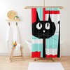 Aqua Blue and Red Retro Cat Mid Century Modern Shower Curtain for a Kitschy Look
