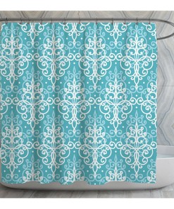 Aqua Damask Shower Curtain | Blue Vintage Damask Bath Decor | Bathroom Curtains