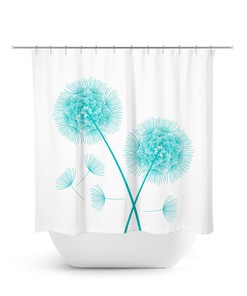Aqua Dandelion Flower Shower Curtain - Fit for Farmhouse Bathroom Decor