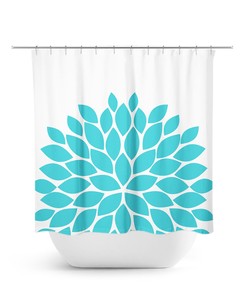 Aqua Flower Bathroom Shower Curtain - Fitting for Farmhouse Bathroom Decor