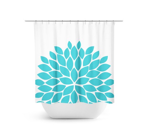 Aqua Flower Bathroom Shower Curtain - Fitting for Farmhouse Bathroom Decor