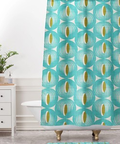 Aqua Geometric Shower Curtain | Retro Mid Century Bath Decor | Restroom Shower Curtains Decorative