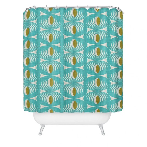 Aqua Geometric Shower Curtain | Retro Mid Century Bath Decor | Restroom Shower Curtains Decorative - Image 2