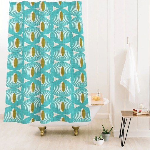 Aqua Geometric Shower Curtain | Retro Mid Century Bath Decor | Restroom Shower Curtains Decorative - Image 3