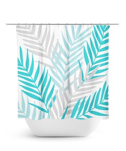 Aqua Gray Palm Tree Shower Curtain for a Botanical Guest Bathroom Decor - SHOWER71