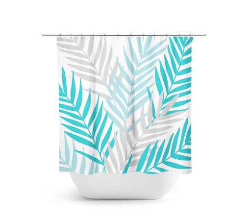 Aqua Gray Palm Tree Shower Curtain for a Botanical Guest Bathroom Decor - SHOWER71