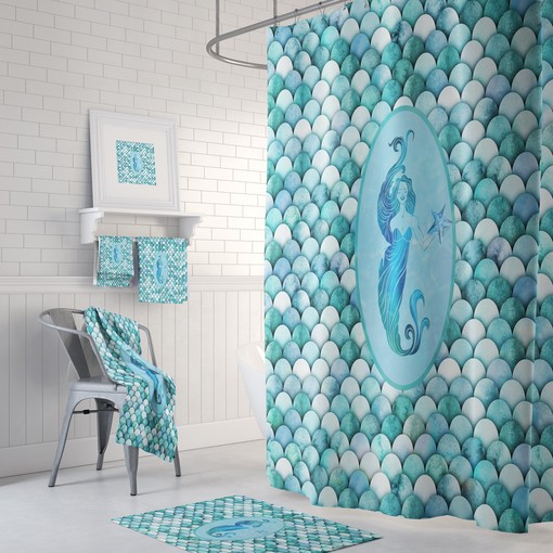 Aqua Mermaid Shower Curtain with Scales Pattern, Bring the Oceanic Feel to Your Bathroom | blue shower curtains