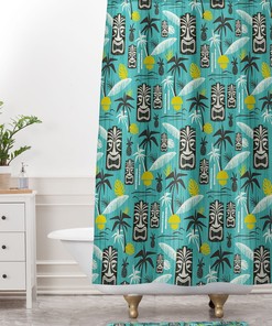 Aqua Tiki Shower Curtain | Retro Hawaiian Mid Century Bath Decor | Best Shower Curtains