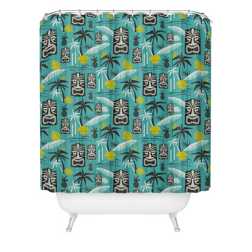 Aqua Tiki Shower Curtain | Retro Hawaiian Mid Century Bath Decor | Best Shower Curtains - Image 2