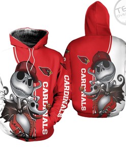 Arizona Cardinals All Over Print 3D Hoodie with Jack Skellington and Zero Graphic