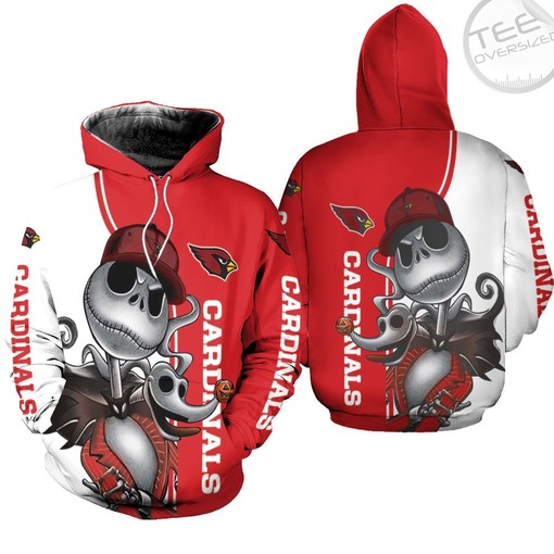 Arizona Cardinals All Over Print 3D Hoodie with Jack Skellington and Zero Graphic