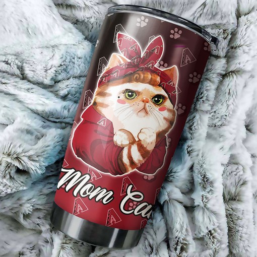 Arizona Diamondbacks Cat Mom with MLB Logo Personalized Tumbler - MLB Logo Tumbler