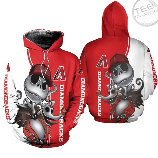 Arizona Diamondbacks Full Print 3D Hoodie with Jack Skellington and Zero Graphic