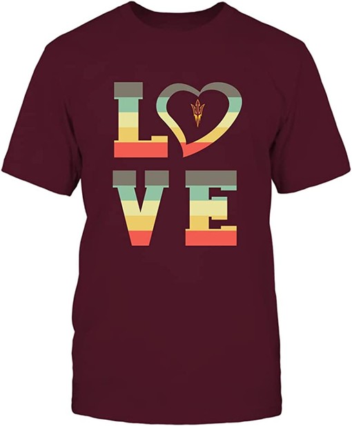 Arizona State Sun Devils Stacked Love Heart Shape T-Shirt
