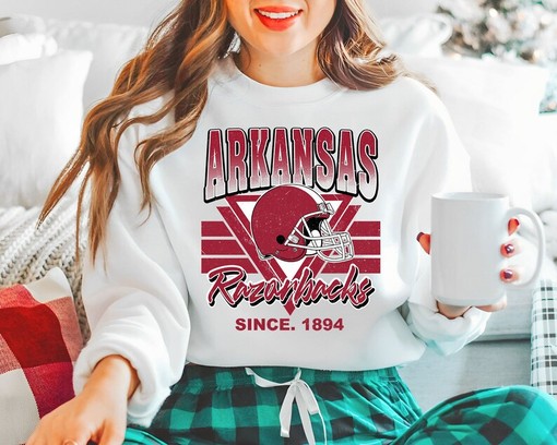 Arkansas Crewneck Sweatshirt, Vintage Football Fan Shirt - Comfortable NCAA Shirts for Men - Image 3