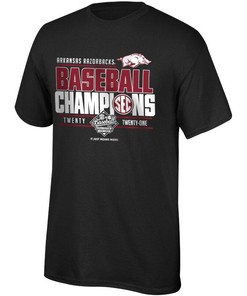 Arkansas Razorbacks 2021 SEC Baseball Tournament Champs Locker Room Short Sleeve T-Shirt with Retro NCAA Logo
