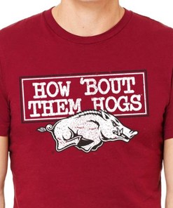 Arkansas Razorbacks Adult T-Shirt - How Bout Them Hogs Cardinal - Hogs Shirt Gifts for Razorbacks Lovers