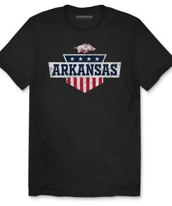Arkansas Razorbacks Patriotic Shield Short Sleeve T-Shirt - Hogs Shirt Gifts for Razorbacks Lovers - College Shirts
