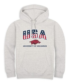 Arkansas Razorbacks USA Stars and Stripes Fleece Hoodie - Beige - Hogs Shirt Gifts for Razorbacks Lovers