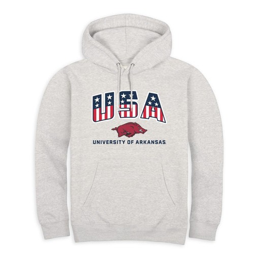 Arkansas Razorbacks USA Stars and Stripes Fleece Hoodie - Beige - Hogs Shirt Gifts for Razorbacks Lovers