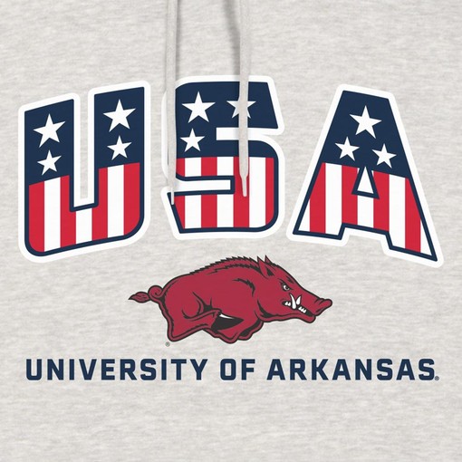 Arkansas Razorbacks USA Stars and Stripes Fleece Hoodie - Beige - Hogs Shirt Gifts for Razorbacks Lovers - Image 2