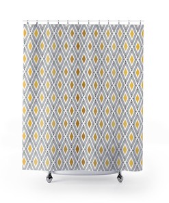 Art Deco Diamond Shower Curtain | Gold and White Bathtub Decor | Unique Housewarming Gift | Customizable