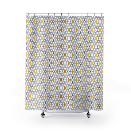 Art Deco Diamond Shower Curtain | Gold and White Bathtub Decor | Unique Housewarming Gift | Customizable