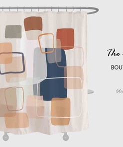 Art Deco Geometric Print Shower Curtain, Modern Bathroom Decor, Waterproof Curtain with Hooks