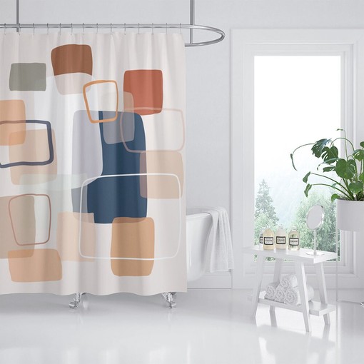 Art Deco Geometric Print Shower Curtain, Modern Bathroom Decor, Waterproof Curtain with Hooks - Image 2