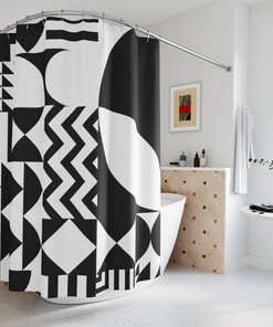 Art Deco Geometric Vintage Shower Curtain, Designer Minimalist Curtain, Home Decor Bathroom Art