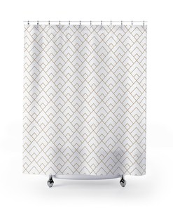 Art Deco Gold & White Tile Luxury Shower Curtain